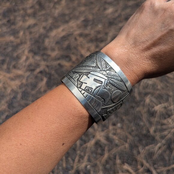 Native American Silver Bracelet Genuine Handcrafted Navajo Jewelry Sz 7 in - Picture 8 of 11